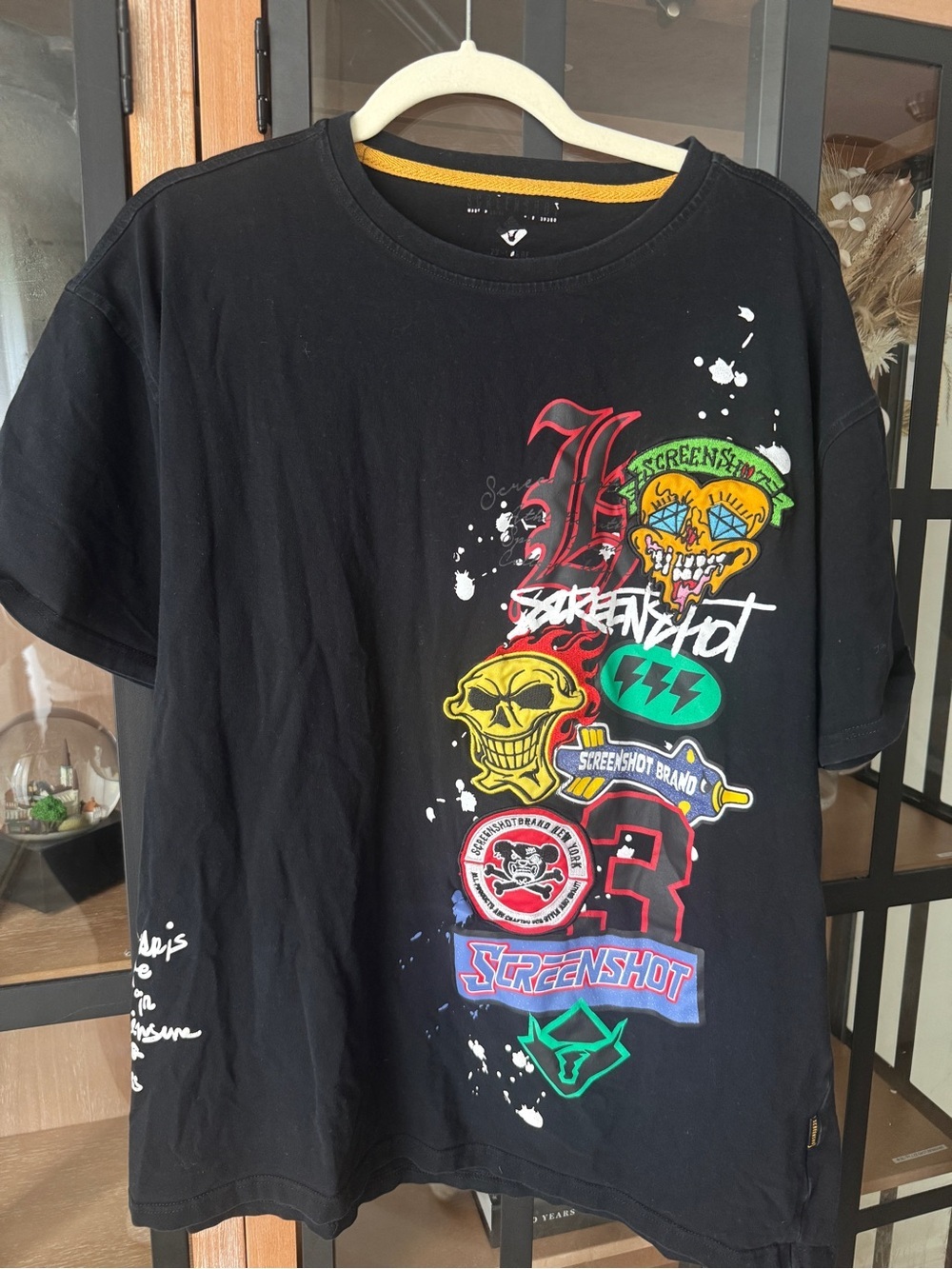 Screenshot graphic tee skull patches streetwear short sleeve skate Tshirt